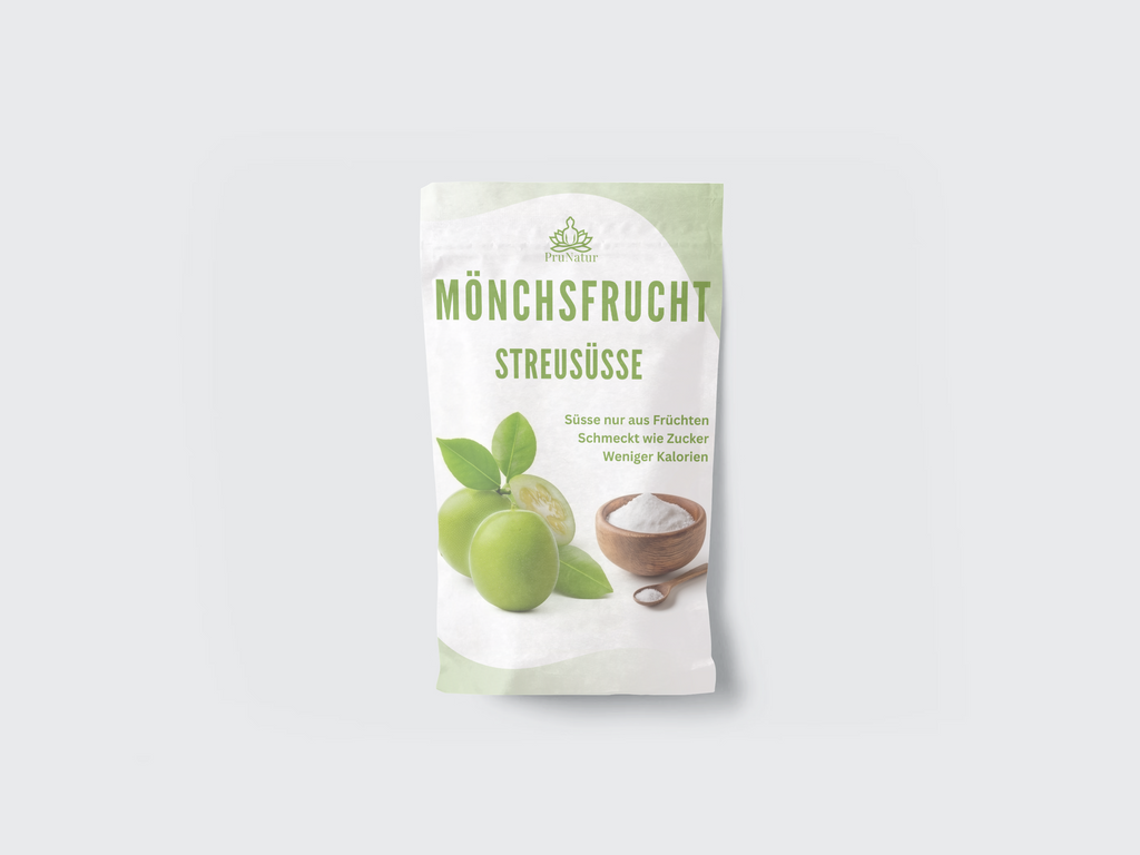 Packaging of Mönchsfrucht Streusüsse on a light gray background
